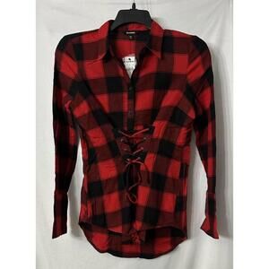 NWT Express Womens Long Sleeve Knit Tied Button Top Blouse Shirt Size Small